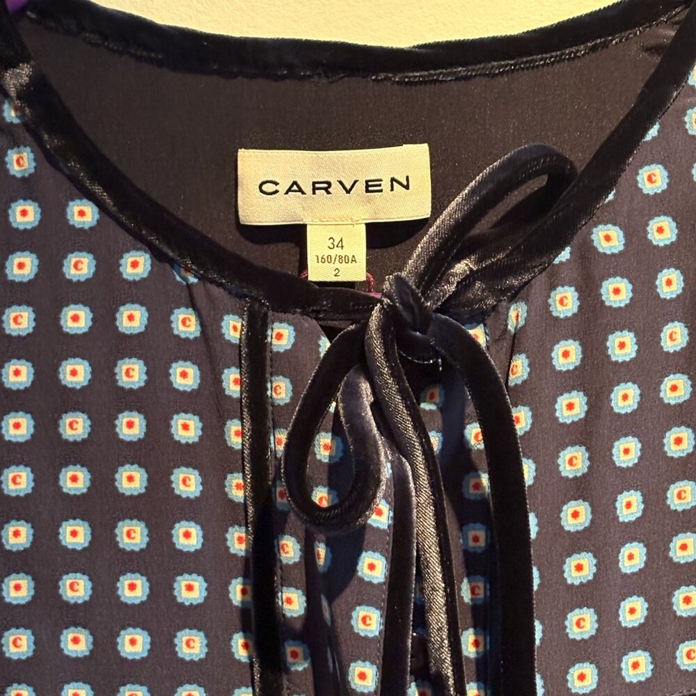 Carven - Blue Pattern Ruffle Dress - Picture 4 of 4